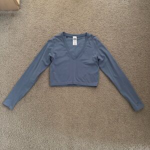 Gymshark Cotton Seamless Long Sleeve Midi Cropped Top Faded Blue Large Womens